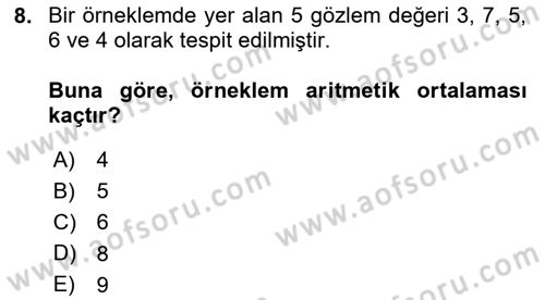 İstatistik Dersi 2020 - 2021 Yılı Yaz Okulu Sınav Soruları 8. Soru