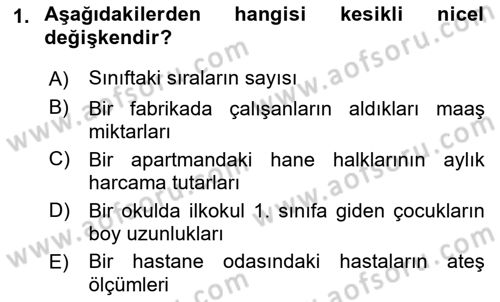 İstatistik Dersi Ara Sınavı Deneme Sınav Soruları 1. Soru