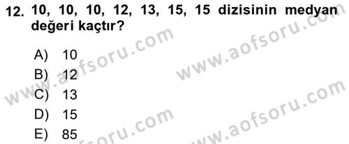 İstatistik Dersi 2021 - 2022 Yılı (Vize) Ara Sınav Soruları 12. Soru