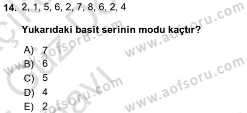 İstatistik Dersi Ara Sınavı Deneme Sınav Soruları 14. Soru