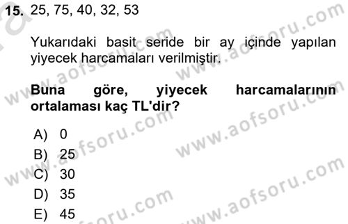 İstatistik Dersi 2021 - 2022 Yılı (Vize) Ara Sınav Soruları 15. Soru