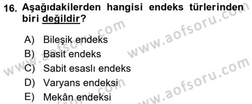 İstatistik Dersi 2021 - 2022 Yılı (Vize) Ara Sınav Soruları 16. Soru