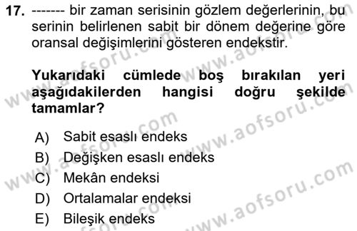 İstatistik Dersi Ara Sınavı Deneme Sınav Soruları 17. Soru