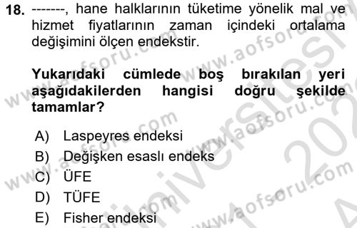 İstatistik Dersi Ara Sınavı Deneme Sınav Soruları 18. Soru