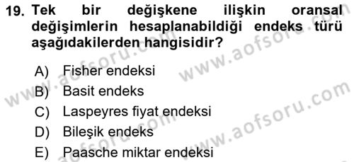 İstatistik Dersi Ara Sınavı Deneme Sınav Soruları 19. Soru