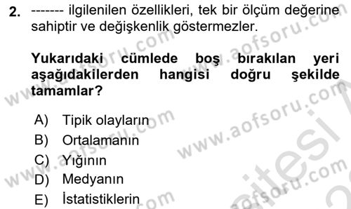 İstatistik Dersi Ara Sınavı Deneme Sınav Soruları 2. Soru