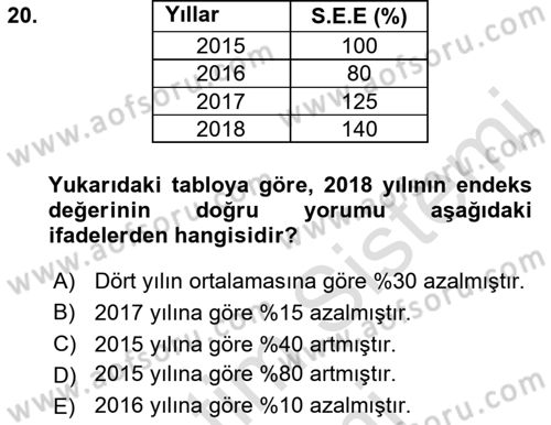 İstatistik Dersi Ara Sınavı Deneme Sınav Soruları 20. Soru