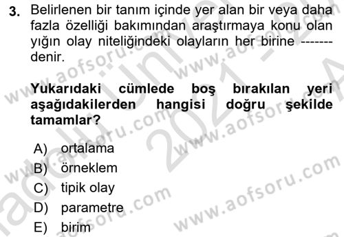 İstatistik Dersi 2021 - 2022 Yılı (Vize) Ara Sınav Soruları 3. Soru