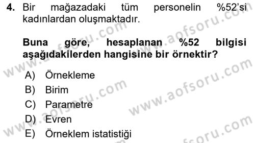 İstatistik Dersi Ara Sınavı Deneme Sınav Soruları 4. Soru