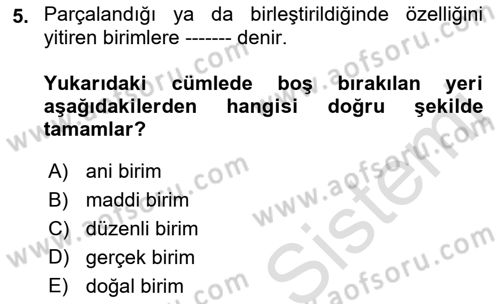 İstatistik Dersi Ara Sınavı Deneme Sınav Soruları 5. Soru
