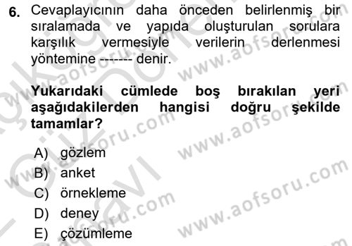 İstatistik Dersi 2021 - 2022 Yılı (Vize) Ara Sınav Soruları 6. Soru
