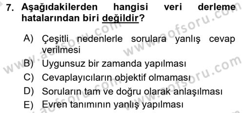 İstatistik Dersi Ara Sınavı Deneme Sınav Soruları 7. Soru