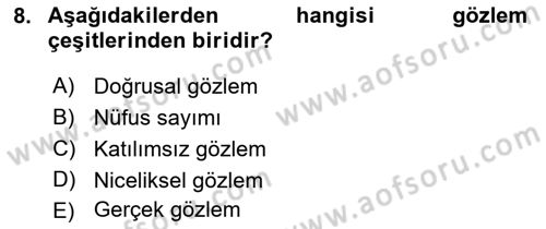İstatistik Dersi Ara Sınavı Deneme Sınav Soruları 8. Soru