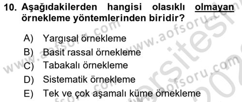 İstatistik Dersi 2021 - 2022 Yılı (Final) Dönem Sonu Sınav Soruları 10. Soru