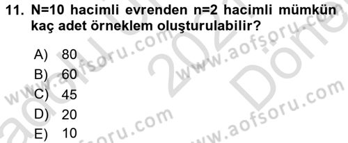 İstatistik Dersi 2021 - 2022 Yılı (Final) Dönem Sonu Sınav Soruları 11. Soru