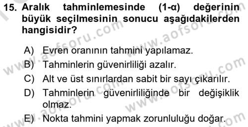 İstatistik Dersi 2021 - 2022 Yılı (Final) Dönem Sonu Sınav Soruları 15. Soru
