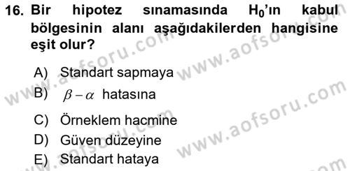 İstatistik Dersi 2021 - 2022 Yılı (Final) Dönem Sonu Sınav Soruları 16. Soru