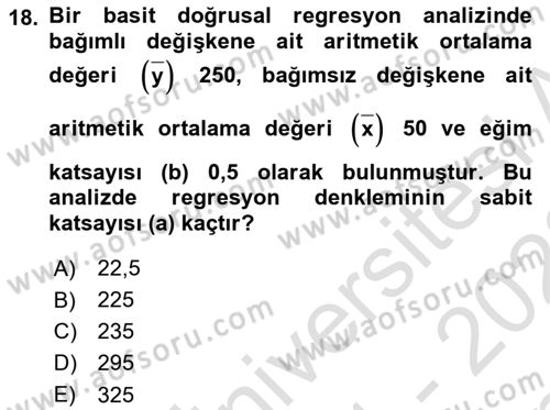 İstatistik Dersi 2021 - 2022 Yılı (Final) Dönem Sonu Sınav Soruları 18. Soru