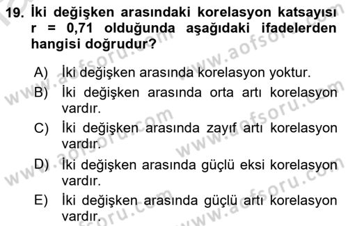 İstatistik Dersi 2021 - 2022 Yılı (Final) Dönem Sonu Sınav Soruları 19. Soru