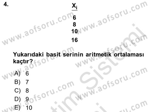 İstatistik Dersi 2021 - 2022 Yılı (Final) Dönem Sonu Sınav Soruları 4. Soru
