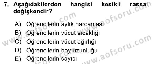 İstatistik Dersi 2021 - 2022 Yılı (Final) Dönem Sonu Sınav Soruları 7. Soru