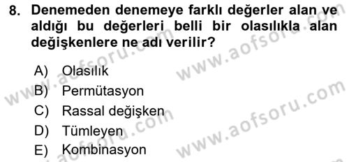 İstatistik Dersi 2021 - 2022 Yılı (Final) Dönem Sonu Sınav Soruları 8. Soru