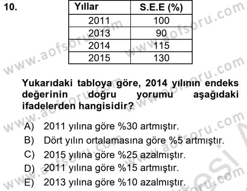 İstatistik Dersi 2021 - 2022 Yılı Yaz Okulu Sınav Soruları 10. Soru