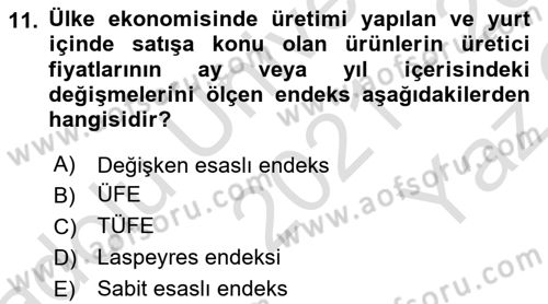 İstatistik Dersi 2021 - 2022 Yılı Yaz Okulu Sınav Soruları 11. Soru