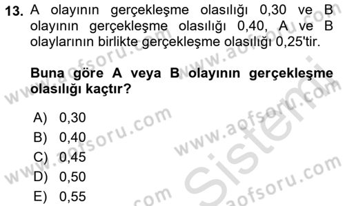 İstatistik Dersi 2021 - 2022 Yılı Yaz Okulu Sınav Soruları 13. Soru