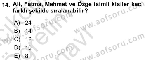 İstatistik Dersi 2021 - 2022 Yılı Yaz Okulu Sınav Soruları 14. Soru