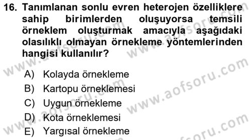 İstatistik Dersi 2021 - 2022 Yılı Yaz Okulu Sınav Soruları 16. Soru