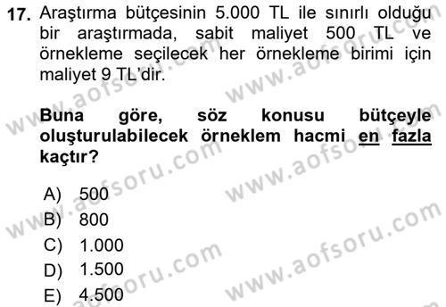 İstatistik Dersi 2021 - 2022 Yılı Yaz Okulu Sınav Soruları 17. Soru