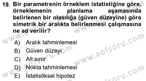 İstatistik Dersi 2021 - 2022 Yılı Yaz Okulu Sınav Soruları 19. Soru