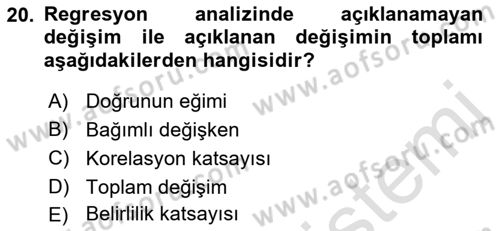 İstatistik Dersi 2021 - 2022 Yılı Yaz Okulu Sınav Soruları 20. Soru