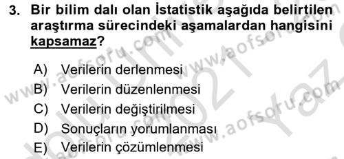 İstatistik Dersi 2021 - 2022 Yılı Yaz Okulu Sınav Soruları 3. Soru