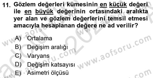 İstatistik Dersi Ara Sınavı Deneme Sınav Soruları 11. Soru