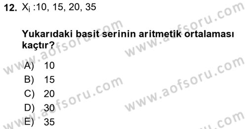 İstatistik Dersi Ara Sınavı Deneme Sınav Soruları 12. Soru