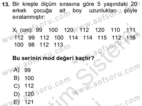 İstatistik Dersi 2022 - 2023 Yılı (Vize) Ara Sınav Soruları 13. Soru