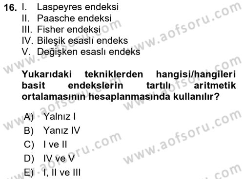 İstatistik Dersi Ara Sınavı Deneme Sınav Soruları 16. Soru