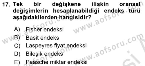 İstatistik Dersi 2022 - 2023 Yılı (Vize) Ara Sınav Soruları 17. Soru