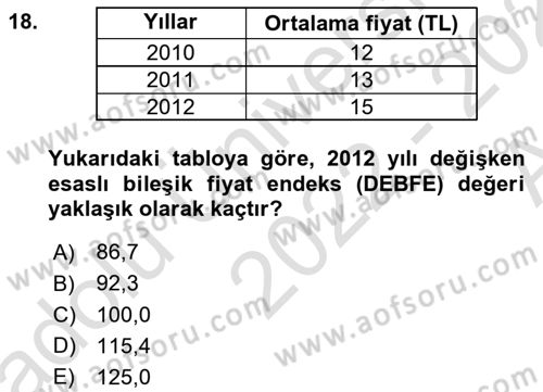İstatistik Dersi Ara Sınavı Deneme Sınav Soruları 18. Soru