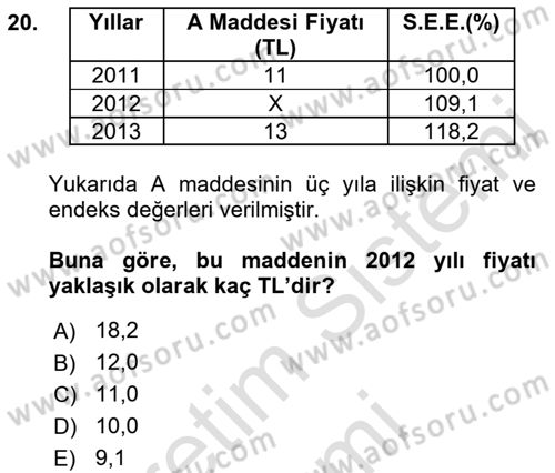 İstatistik Dersi 2022 - 2023 Yılı (Vize) Ara Sınav Soruları 20. Soru