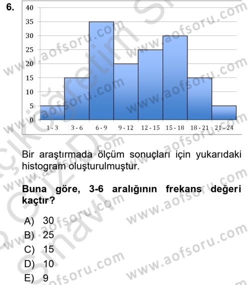 İstatistik Dersi 2022 - 2023 Yılı (Vize) Ara Sınav Soruları 6. Soru