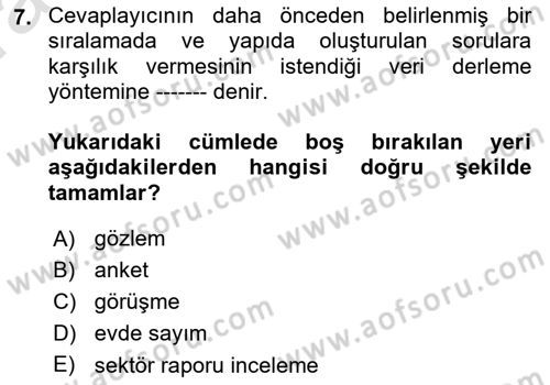 İstatistik Dersi 2022 - 2023 Yılı (Vize) Ara Sınavı 7. Soru