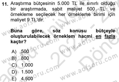 İstatistik Dersi 2022 - 2023 Yılı (Final) Dönem Sonu Sınav Soruları 11. Soru
