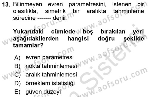 İstatistik Dersi 2022 - 2023 Yılı (Final) Dönem Sonu Sınav Soruları 13. Soru