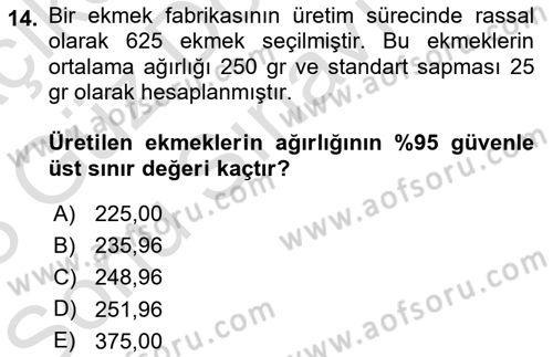 İstatistik Dersi 2022 - 2023 Yılı (Final) Dönem Sonu Sınav Soruları 14. Soru