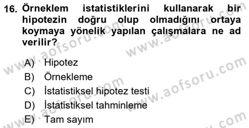 İstatistik Dersi 2022 - 2023 Yılı (Final) Dönem Sonu Sınav Soruları 16. Soru