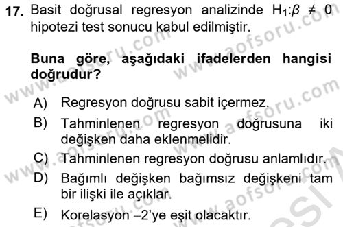 İstatistik Dersi 2022 - 2023 Yılı (Final) Dönem Sonu Sınav Soruları 17. Soru