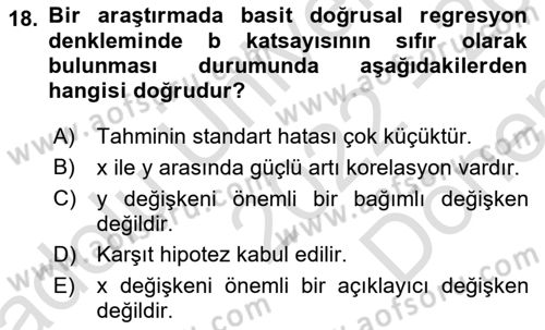 İstatistik Dersi 2022 - 2023 Yılı (Final) Dönem Sonu Sınav Soruları 18. Soru